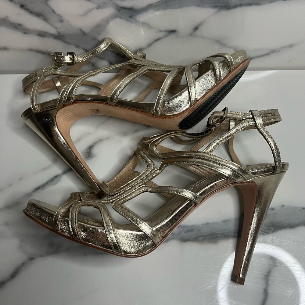 Diane Von Furstenberg Women's Gold Metallic Jeanette Nappa Heels Sz 8.5 Classic - Picture 7 of 8